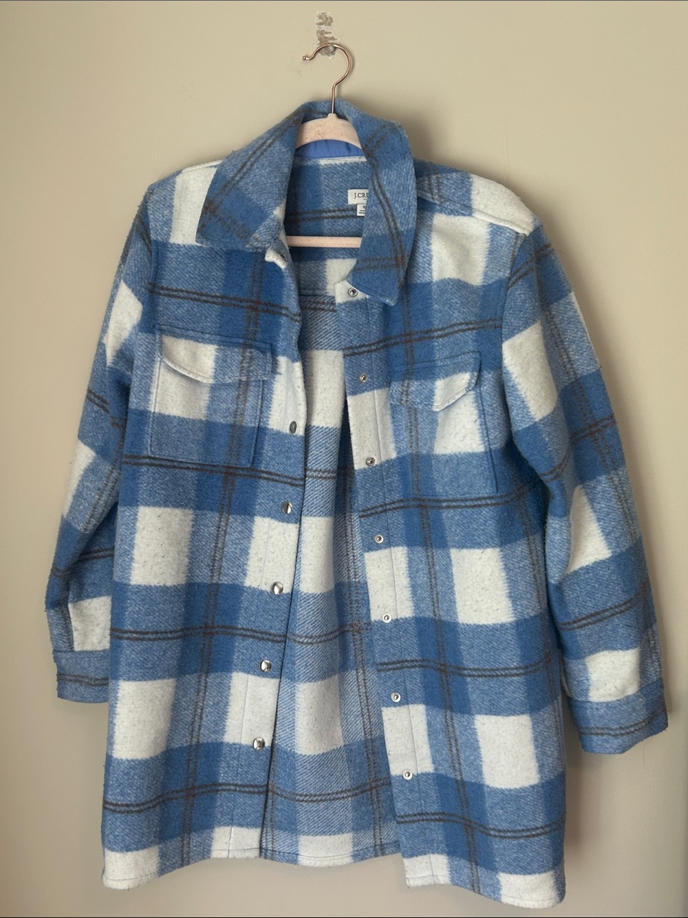 J. Crew Blue and White Plaid Shirt Jacket